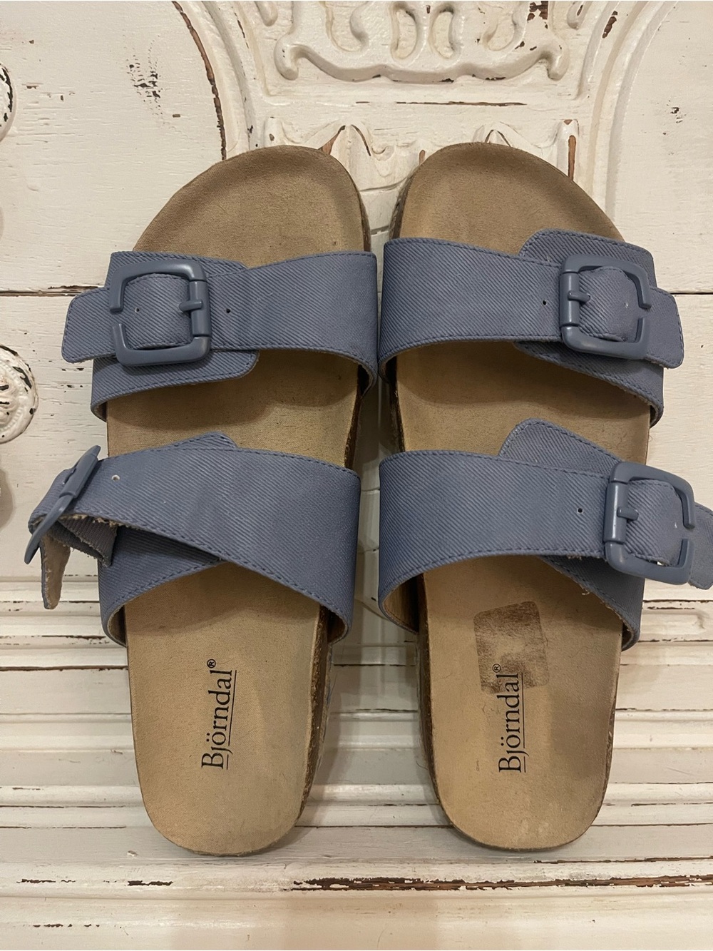 Bjorndal Dusty Blue Double-Buckle Slide Sandals